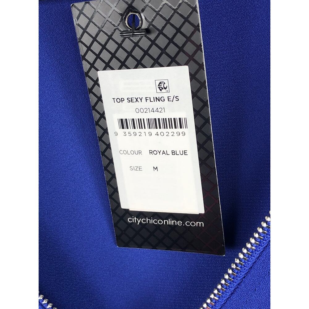 City Chic Pop-Over Top Royal Blue Zipper Front Women's Size Medium NEW - Picture 3 of 7